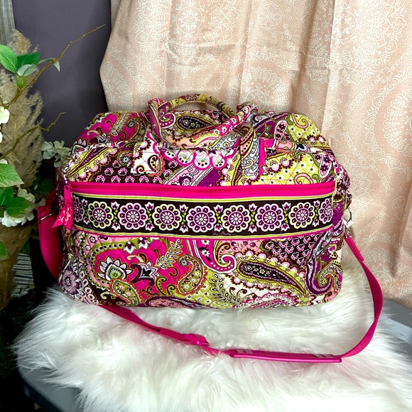 Vera Bradley Pink and Green Travel Bag with Intricate Design. EUC - Picture 2 of 7